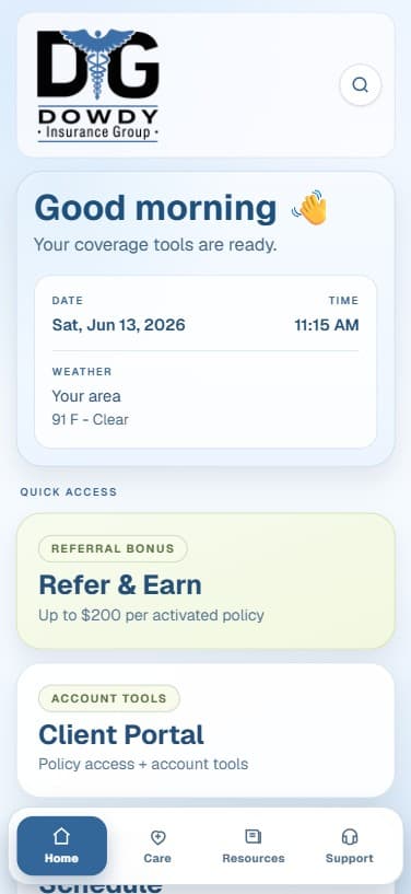 Dowdy Insurance Group mobile dashboard preview
